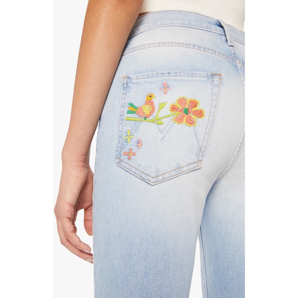 MOTHER Jeans Women Embroidered Bloom Flare Crop Light Wash Denim Size 28 - Picture 5 of 14